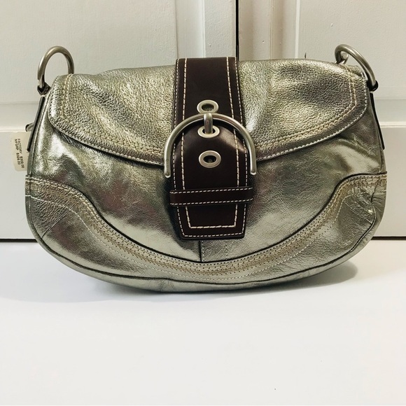 COACH Metallic Silver Flap Versatile Leather Handbag - Picture 1 of 7